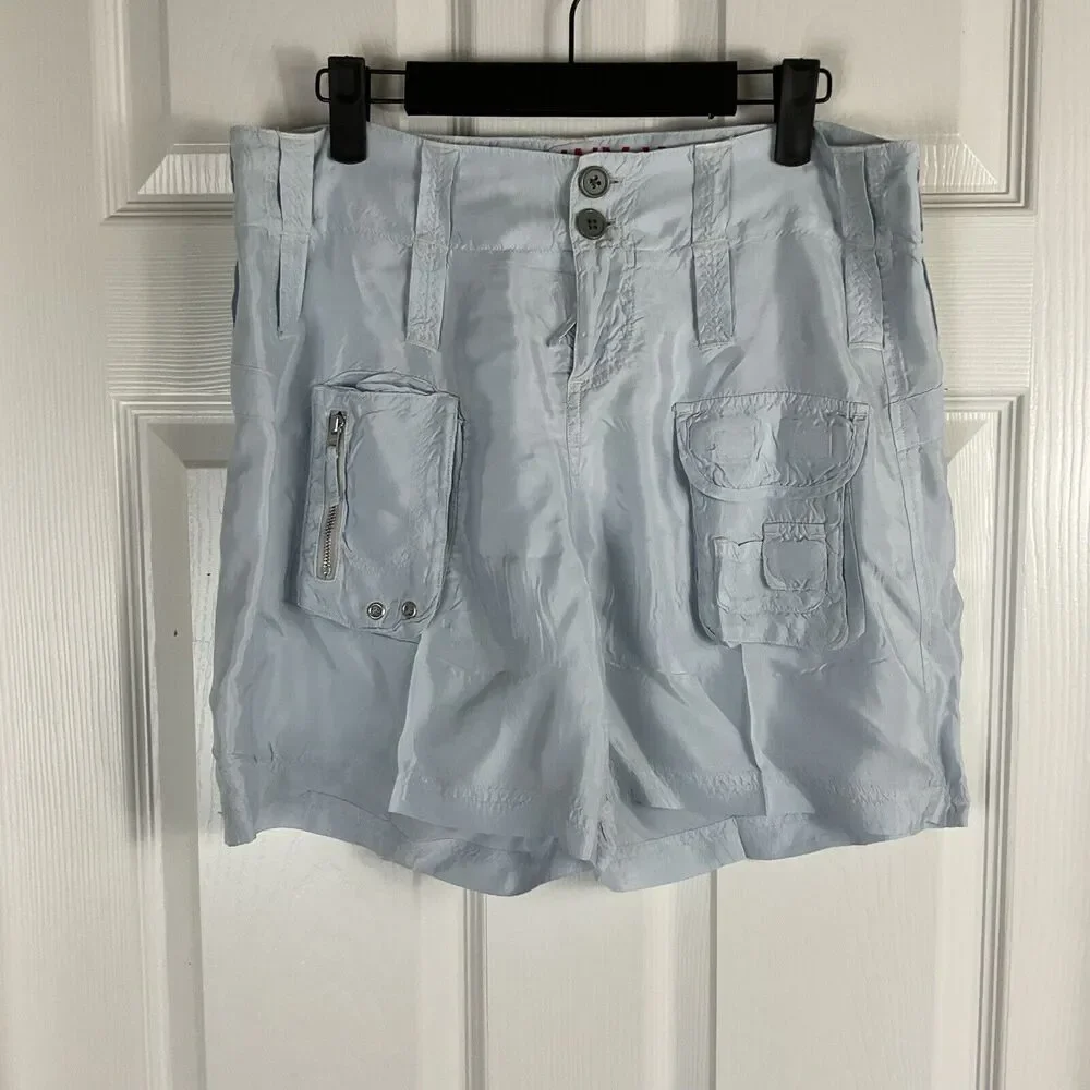 Johnny Was Sz 4 Light Blue Cupra Rayon Cargo Shorts Summer Chic Pockets Boho T